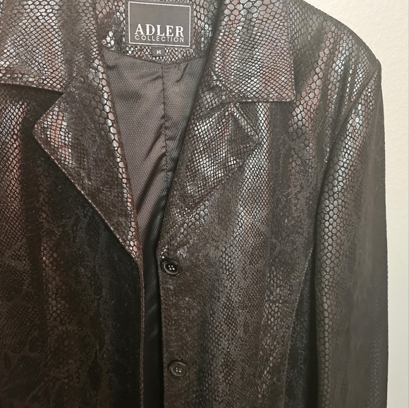 Metallic Black Snakeskin Leather Suede Mid  length blazer Jacket Size Medium - Picture 4 of 9